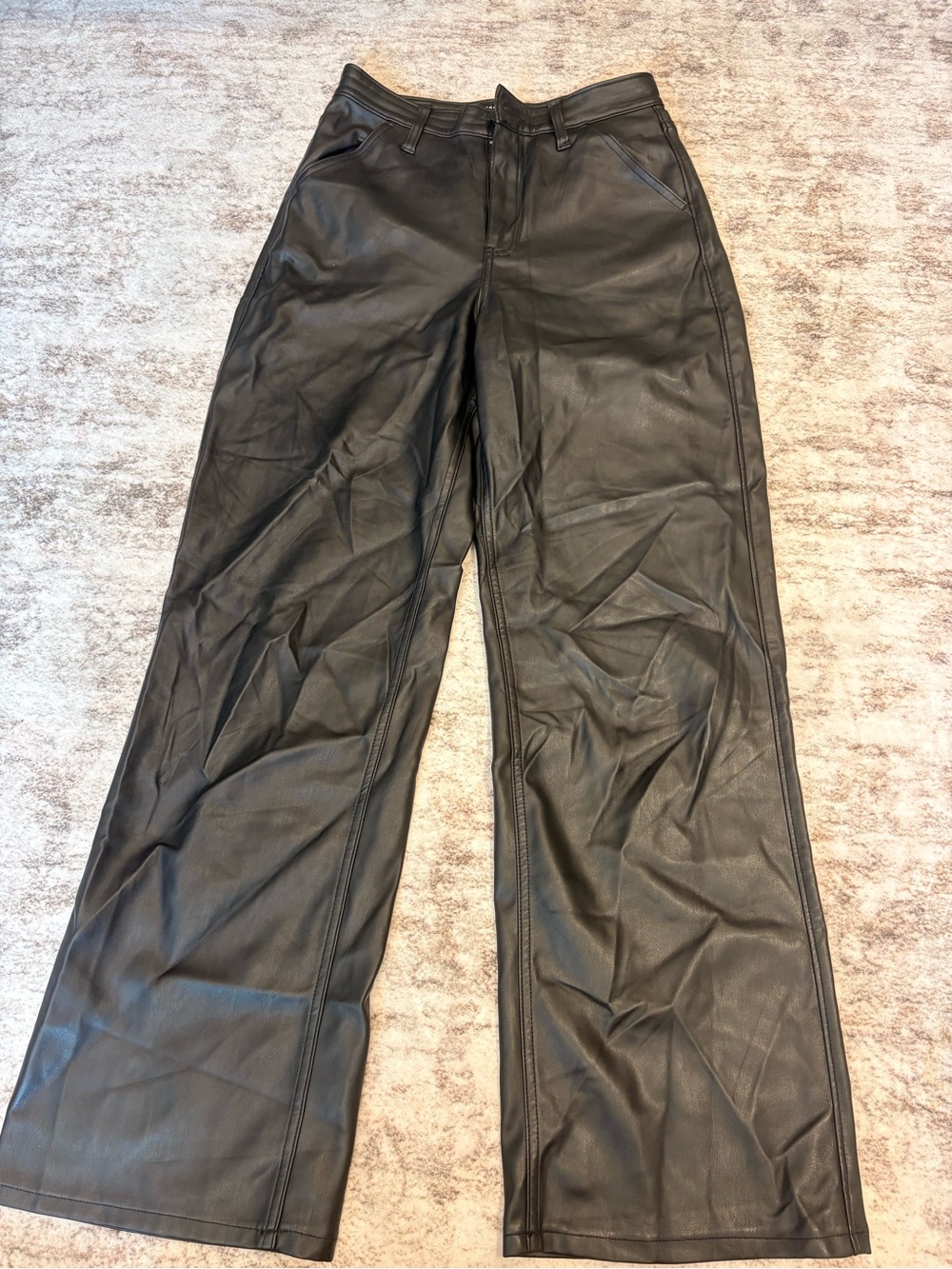 Women's Black Wide-Leg Faux Leather Pants